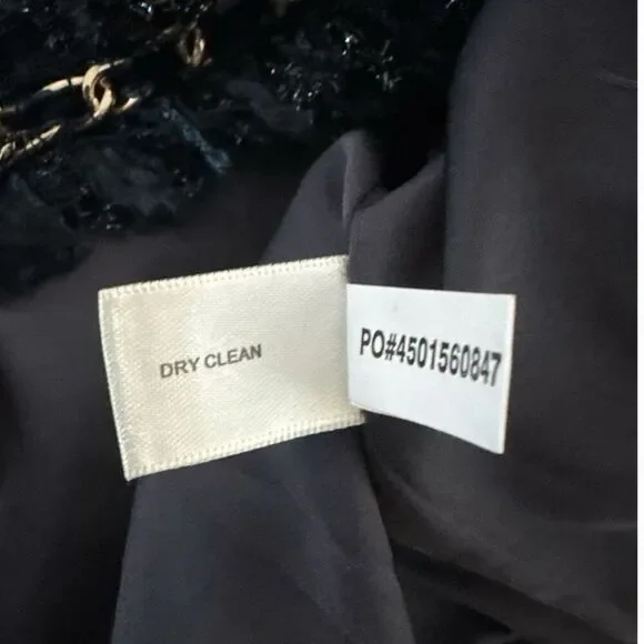 Boston Proper Women's Parisian Tweed Shimmer Chain Fringe Jacket Navy Gold Sz 12 - Picture 9 of 9